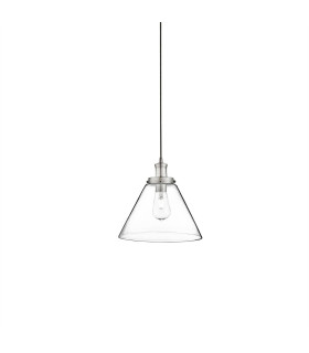 Pyramid 1 Light Pendant Satin Silver Glass Shade E27_Main
