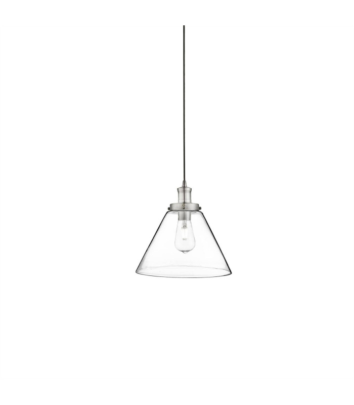Pyramid 1 Light Pendant Satin Silver Glass Shade E27_Main