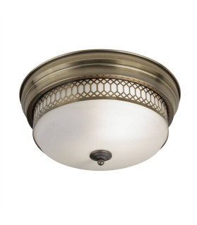 Edinburgh 2 Light Bathroom Flush Ceiling Antique Brass White IP44 E27_Main