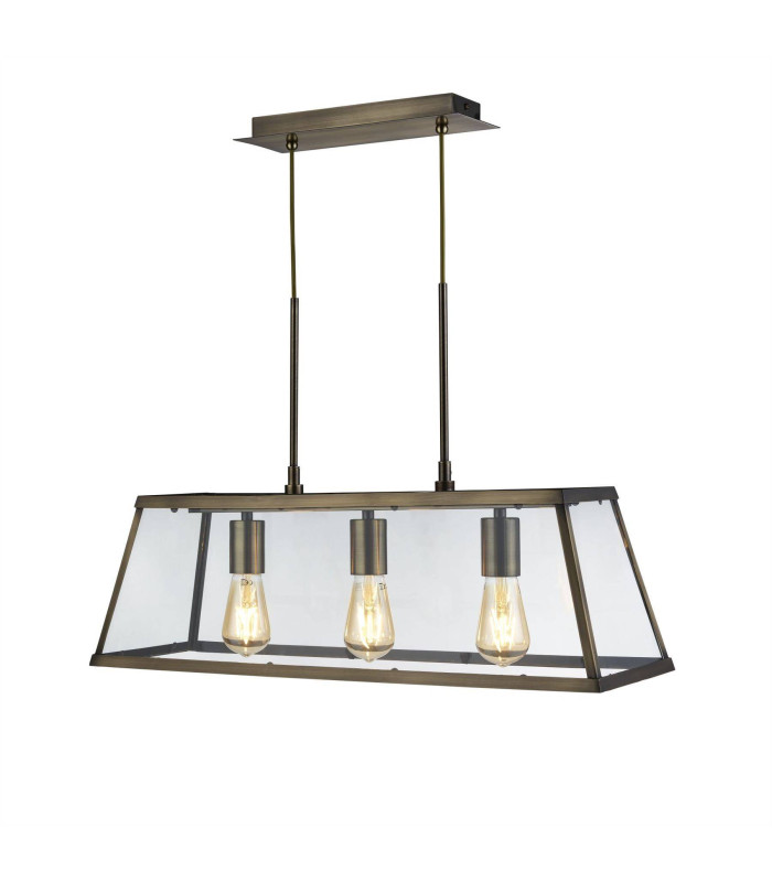 Voyager 3 Light Lantern Pendant Bar Antique Brass E27_Main