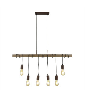6 Light Bar Pendant Brown Dark Wood E27_Main