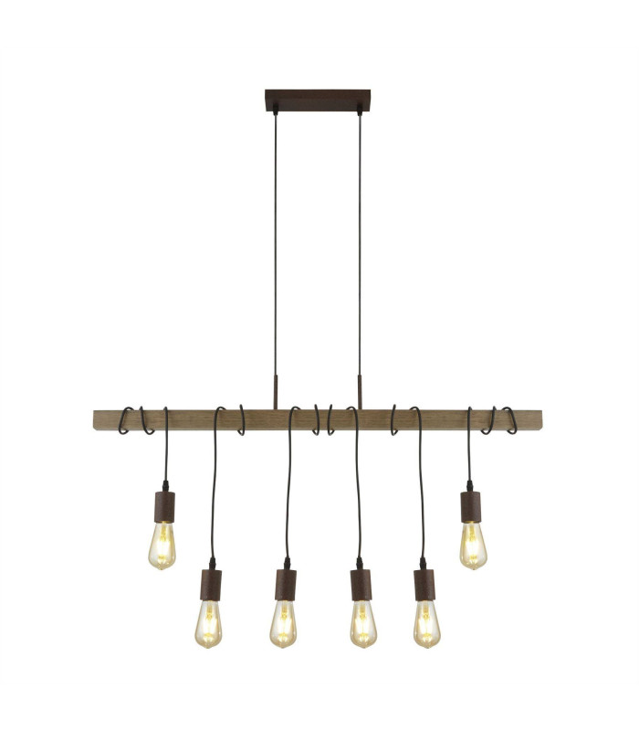 6 Light Bar Pendant Brown Dark Wood E27_Main