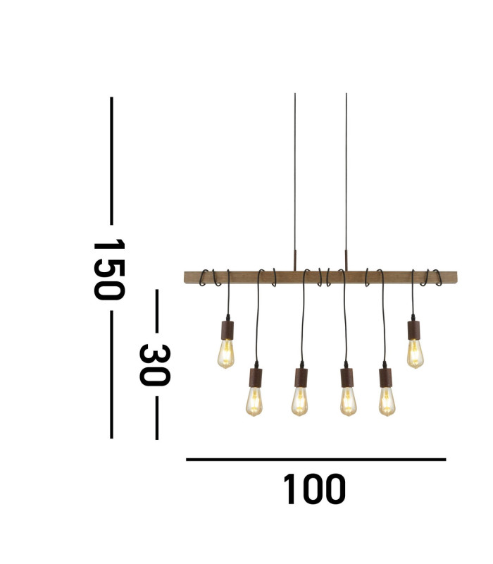 6 Light Bar Pendant Brown Dark Wood E27_Line