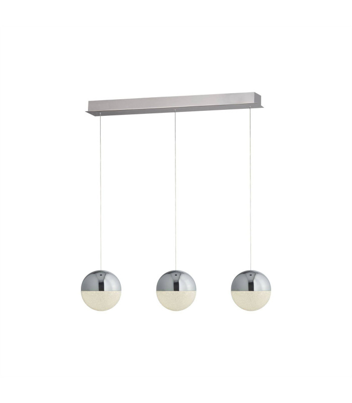 Marbles Integrated LED 3 Light Globe Bar Pendant Ceiling Light Chrome Silver_Main