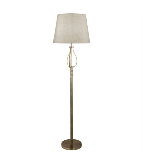 Vegas 1 Light Floor Lamp Antique Brass Grey Shade E27_Main