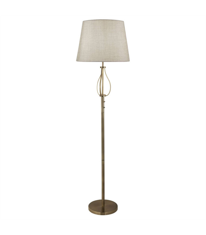 Vegas 1 Light Floor Lamp Antique Brass Grey Shade E27_Main