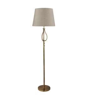 Vegas 1 Light Floor Lamp Antique Brass Grey Shade E27_Off