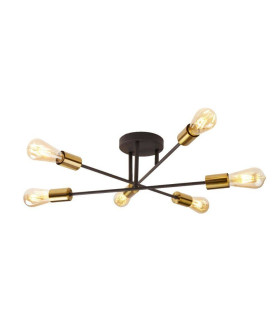 Armstrong 6 Light Semi Flush Ceiling Light Matt Black Satin Brass E27_Main