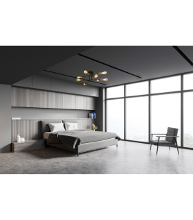 Armstrong 8 Light Semi Flush Ceiling Light Matt Black Satin Brass E27_Room