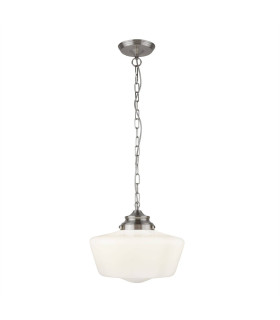 School House 1 Light Pendant Satin Silver White IP44 E27_Main