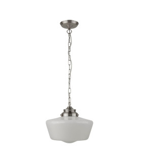 School House 1 Light Pendant Satin Silver White IP44 E27_Off