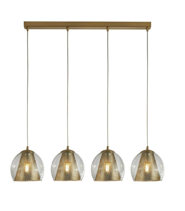 Conio 4 Light Pendant Bar Mesh Satin Brass E27_Main