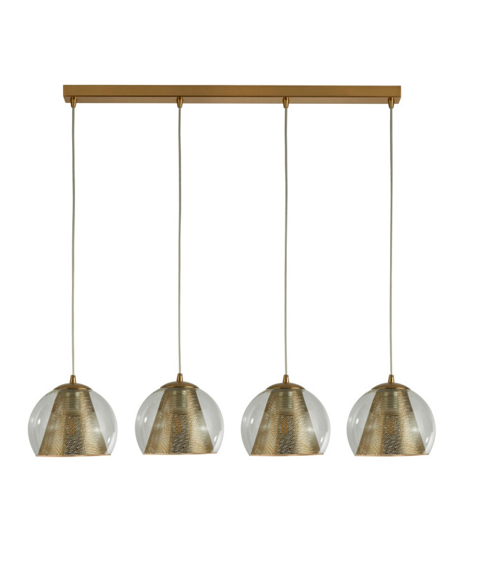 Conio 4 Light Pendant Bar Mesh Satin Brass E27_Off