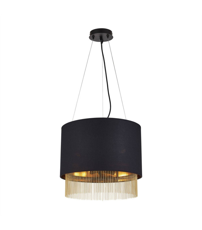 Fringe 3 Light Round Pendant Matt Black Shade Gold E27_Main