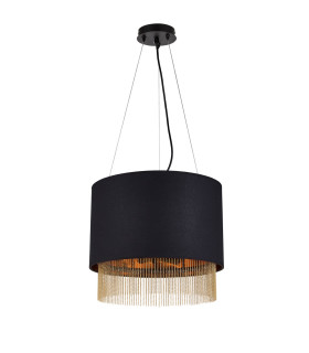 Fringe 3 Light Round Pendant Matt Black Shade Gold E27_Off