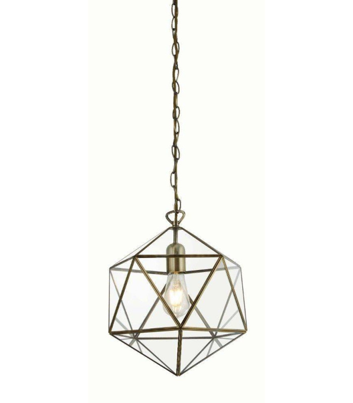 1 Light Cage Prism Pendant Antique Brass E27_Main