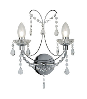 2 Light Bathroom Candle Wall Light Chrome Crystal Glass IP44 G9_Main