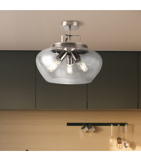 Boule 3 Light Semi Flush Satin Silver Glass E27_Room