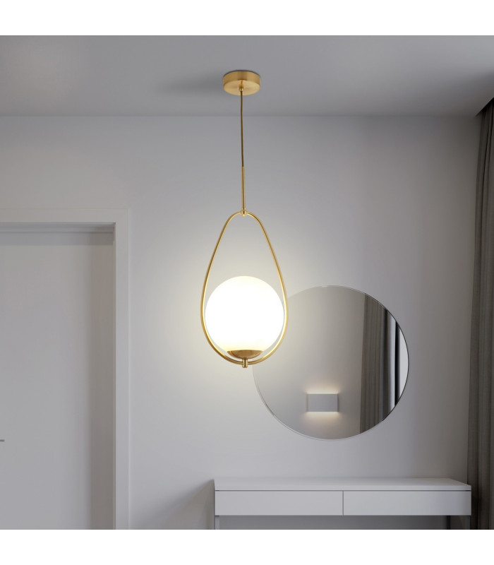 Avalon 1 Light Pendant Gold Opal Glass E27_Room