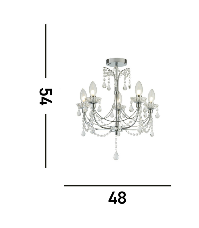 Autumn 5 Light Bathroom Chandelier Chrome Crystal Glass IP44 G9_Line
