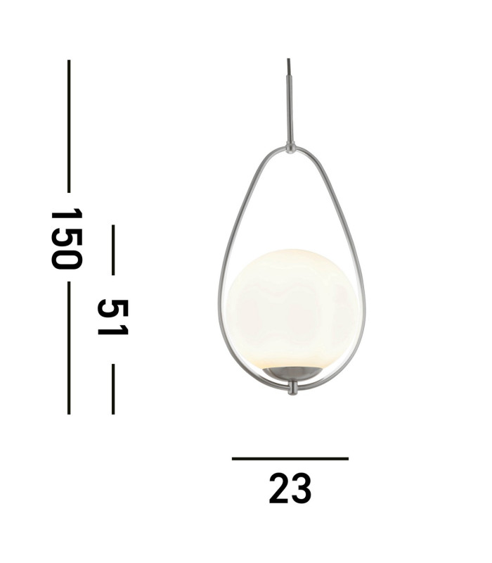 Avalon 1 Light Pendant Satin Silver Opal Glass E27_Line