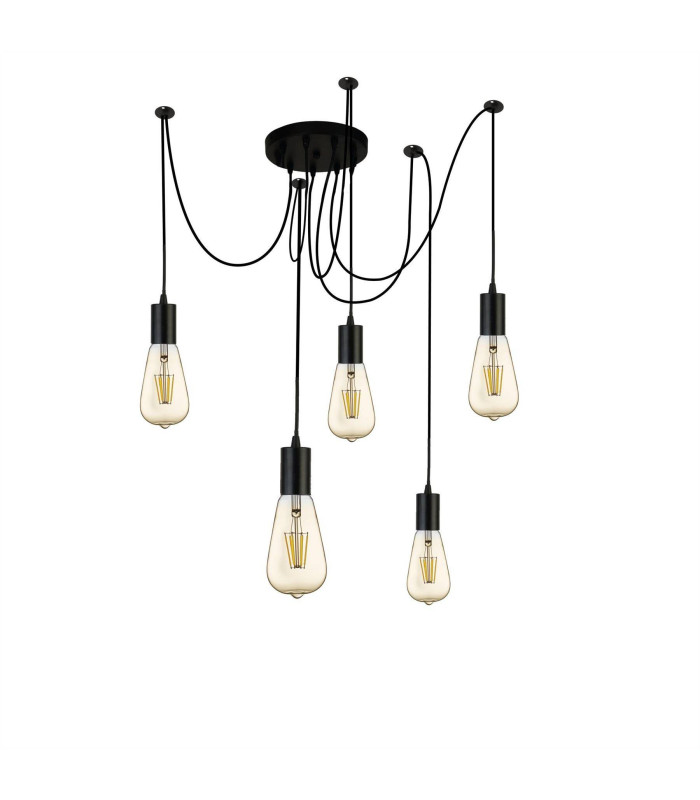 Squiggle 5 Light Cluster Pendant Matt Black E27_Main