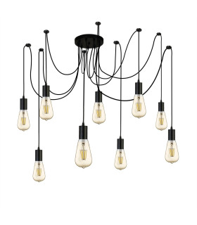Squiggle 9 Light Cluster Pendant Matt Black E27_Main