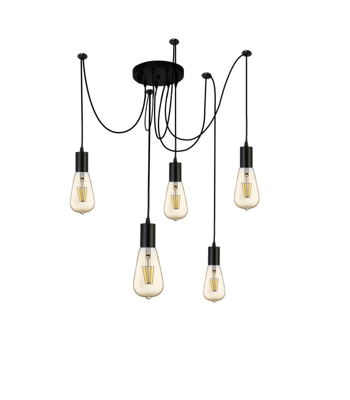 Squiggle 5 Light Cluster Pendant Matt Black E27_Off