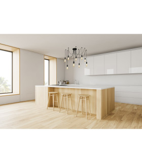 Squiggle 9 Light Cluster Pendant Matt Black E27_Room