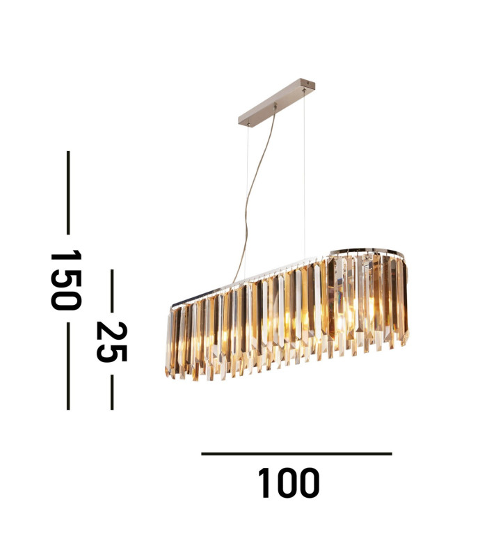 Clarissa 8 Light Bar Ceiling Pendant Chrome Crystal Prism Drops E14_Line