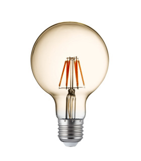 5 PACK Dimmable Led Filament Globe (95mm) Amber Glass E27 6W 600Lm 2700K_Off