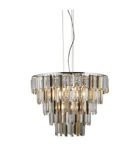 Clarissa 9 Light Chrome Ceiling Pendant with Amber Smokey Crystal Prism Drops_Main