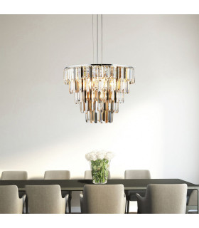 Clarissa 9 Light Chrome Ceiling Pendant with Amber Smokey Crystal Prism Drops_Room