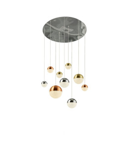 Planets 9 Light Ceiling Pendant Copper Chrome Satin Brass Caps & Crystal Sand_Main