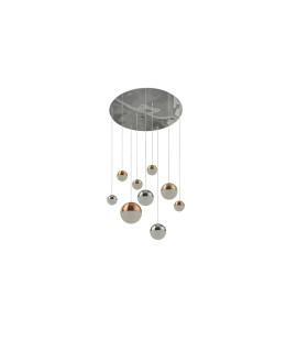 Planets 9 Light Ceiling Pendant Copper Chrome Satin Brass Caps & Crystal Sand_Off