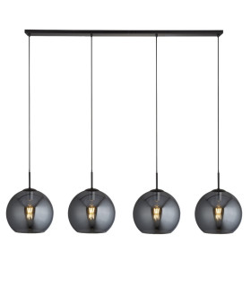 Amsterdam 4 Light Matt Black Bar Ceiling Pendant Round Smokey Glass Shades_Main