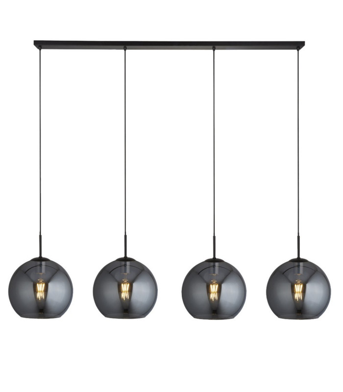Amsterdam 4 Light Matt Black Bar Ceiling Pendant Round Smokey Glass Shades_Main