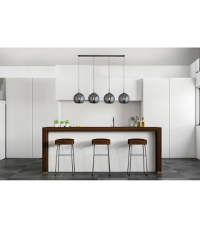 Amsterdam 4 Light Matt Black Bar Ceiling Pendant Round Smokey Glass Shades_Room