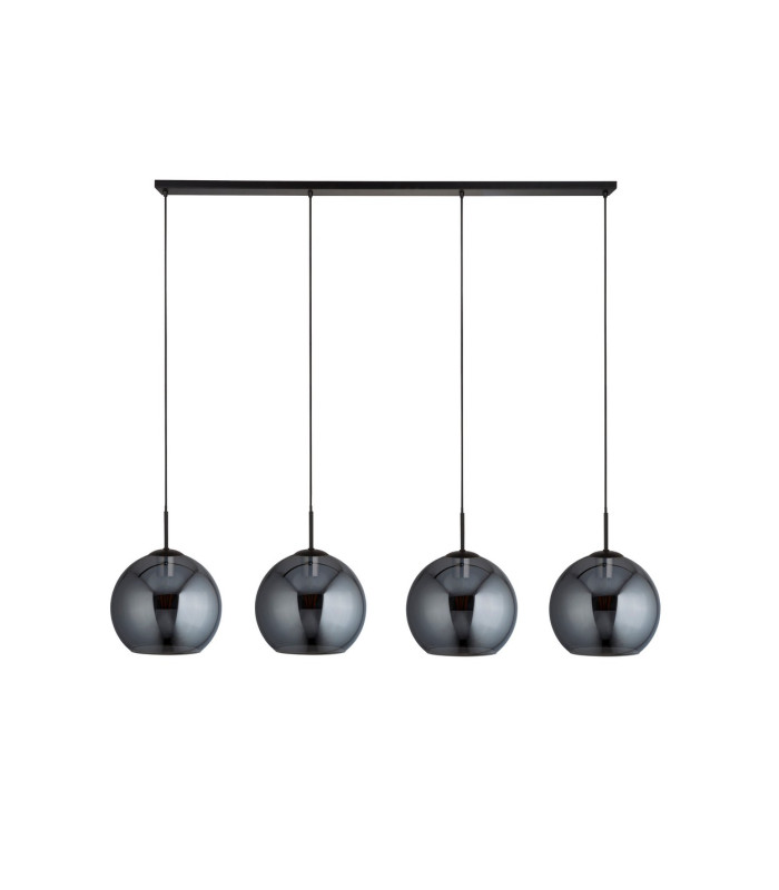 Amsterdam 4 Light Matt Black Bar Ceiling Pendant Round Smokey Glass Shades_Off