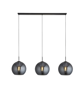 Amsterdam 3 Light Matt Black Bar Ceiling Pendant Round Smokey Glass Shades_Main