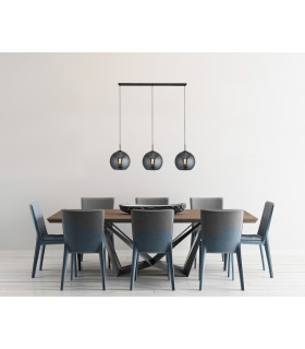 Amsterdam 3 Light Matt Black Bar Ceiling Pendant Round Smokey Glass Shades_Room