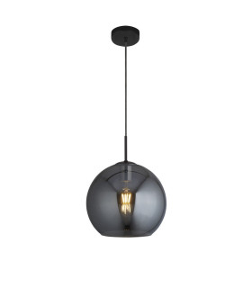 Amsterdam 1 Light Round Ceiling Pendant (30cm Dia.) Smoked Glass Black_Main