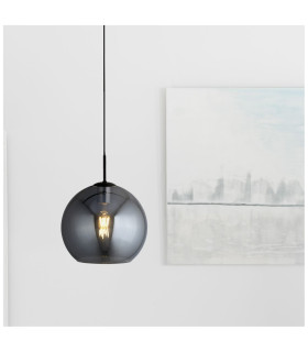 Amsterdam 1 Light Round Ceiling Pendant (30cm Dia.) Smoked Glass Black_Room
