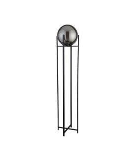 Amsterdam 1 Light Matt Black Floor Lamp Round Smokey Glass Shade_Main