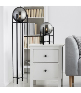 Amsterdam 1 Light Matt Black Floor Lamp Round Smokey Glass Shade_Room