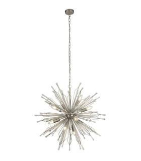 Starburst 8 Light Satin Silver Ceiling Pendant with Clear Glass Bead Detail_Main