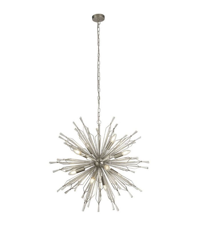 Starburst 8 Light Satin Silver Ceiling Pendant with Clear Glass Bead Detail_Main