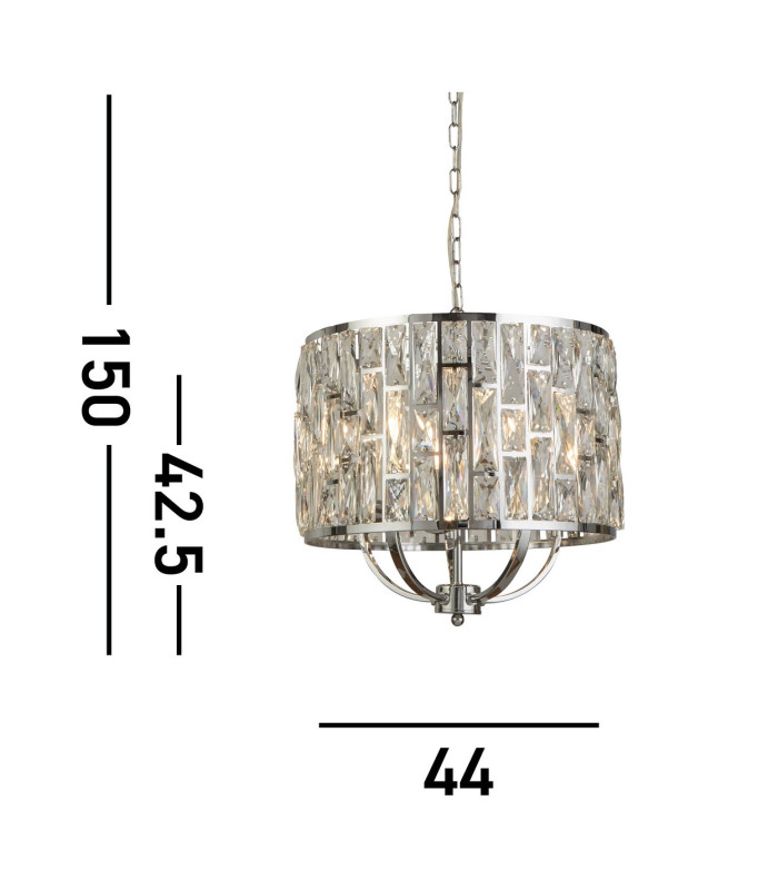 Bijou 5 Light Chrome Ceiling Pendant with Crystal Glass_Line
