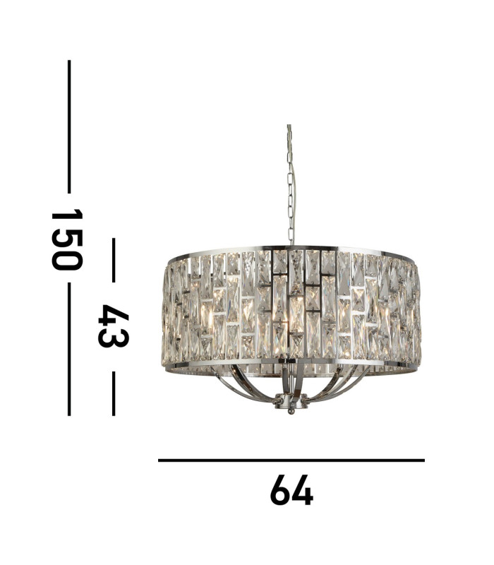 Bijou 8 Light Chrome Ceiling Pendant with Crystal Glass_Line