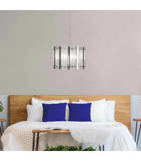 Alexandra 5 Light Satin Silver Ceiling Pendant with Aquatex Glass Metal Bars_Room